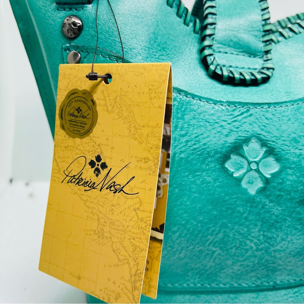 🌷Patricia Nash🌷100% Handmade Leather Crossbody, Tote/Bag, Green/Teal/Aqua NWT - Picture 5 of 13